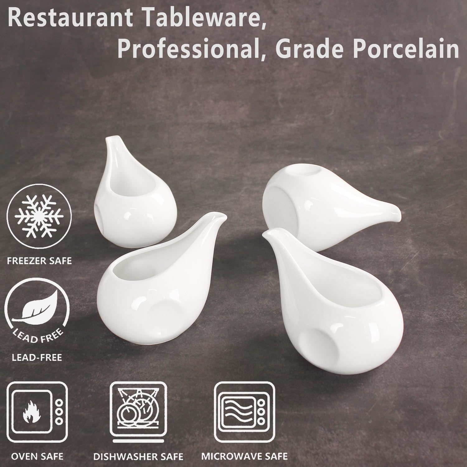 Gravy Boat Small Creamer Pitcher Set, Coffee Milk Gravy Boat, Fine Porcelain With Lip Spout, For Gravy, Warming Sauces, Salad Dressings, Milk, More, Microwave & Freezer Safe (Set of 4)