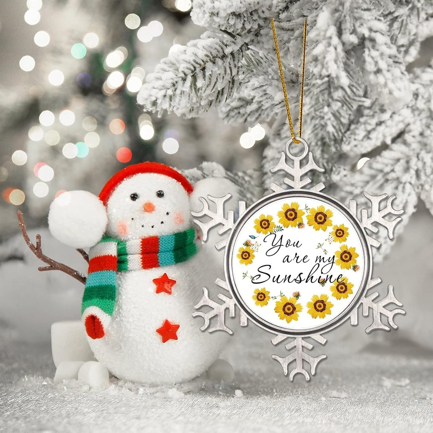 Christmas Metal Snowflake Ornament You are My Sunshine Sunflowers Personalized Pewter Snowflake Souvenirs Collectible Christmas Hanging Pendant for Holiday New Year image 5