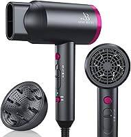 ANNEBETTY Ionic Hair Dryer 1800W with Diffuser & Nozzle, Negative Ion Fast-Drying Blow Dryer for Frizz-Free Curly Hair, Women Men Travel Salon