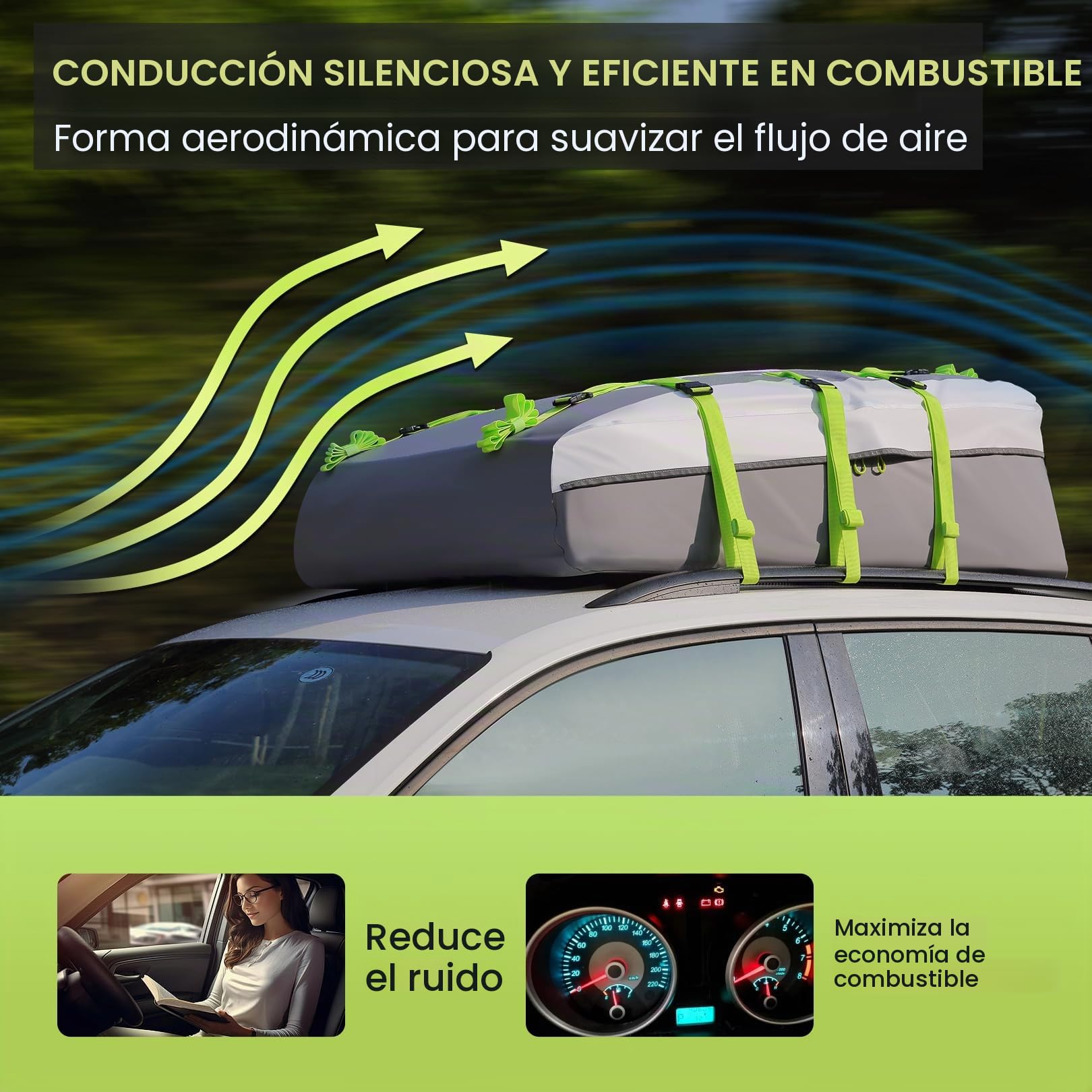 Sailnovo Cofre de Techo 580 L/20 cúbicos, Impermeable Bolsa de Techo, con 6 Ganchos con Alfombrilla Antideslizante Cerrar para Puerta, Apto para Coches sin Portaequipajes(Gris-Verde)