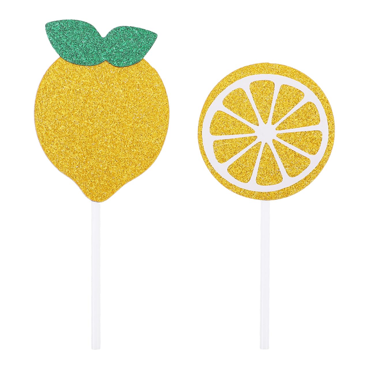 Healifty 24Pcs Lemon Cake Toppers Cupcake Inserts for Birthday Party Decorations 2 Designs X 12Pcs Non-Edible Dessert Table Decor for Baby Shower and Themed Events