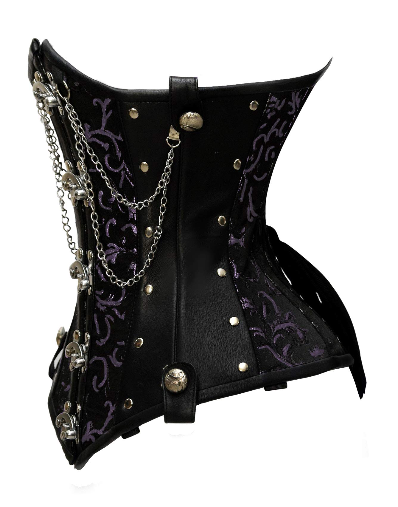 luvsecretlingerie 26 Double Steel Boned Waist Training Brocade & Faux Leather Underbust Shaper Corset #8709: XX-Large B011(purple)