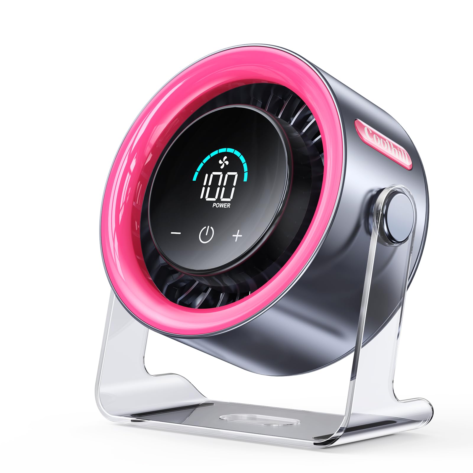 Coolhill small desk fan in pink with digital display