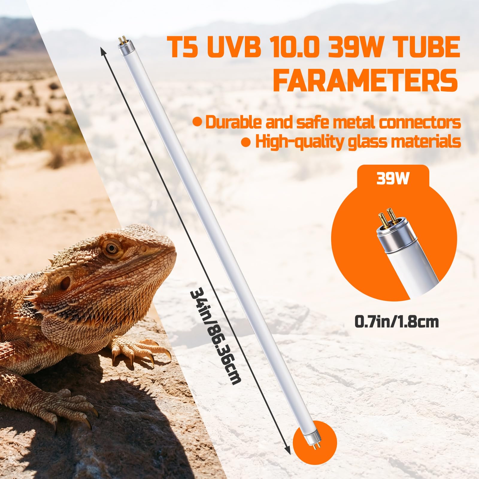 4 Pack T5 UVB Reptile Light Bulb, 34 Inch 39W 10.0, UVA UVB Fluorescent Tube T5 Reptile Light for Bearded Dragon - image 2