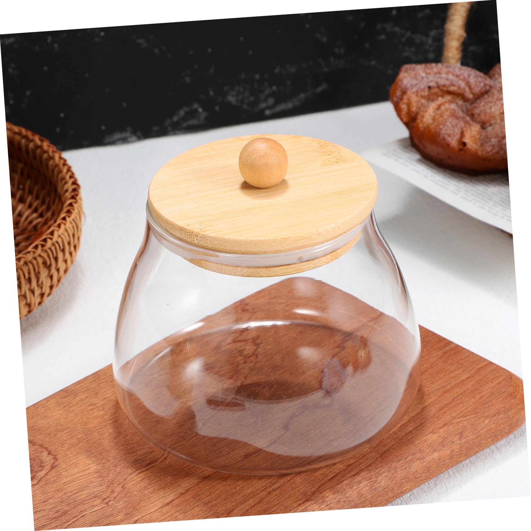 ifundom 3 Piezas tarro de dulces frascos condimentar masón hermético tapas de frascos tarro de cristal con tapa de madera envases de de cristal con tapas Vidrio