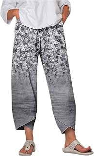 Womens Plus Size Capri Pants Loose Yoga Pants Cotton Linen Wide Leg Comfy Lounge Pajama Capris Sweatpants with Pockets