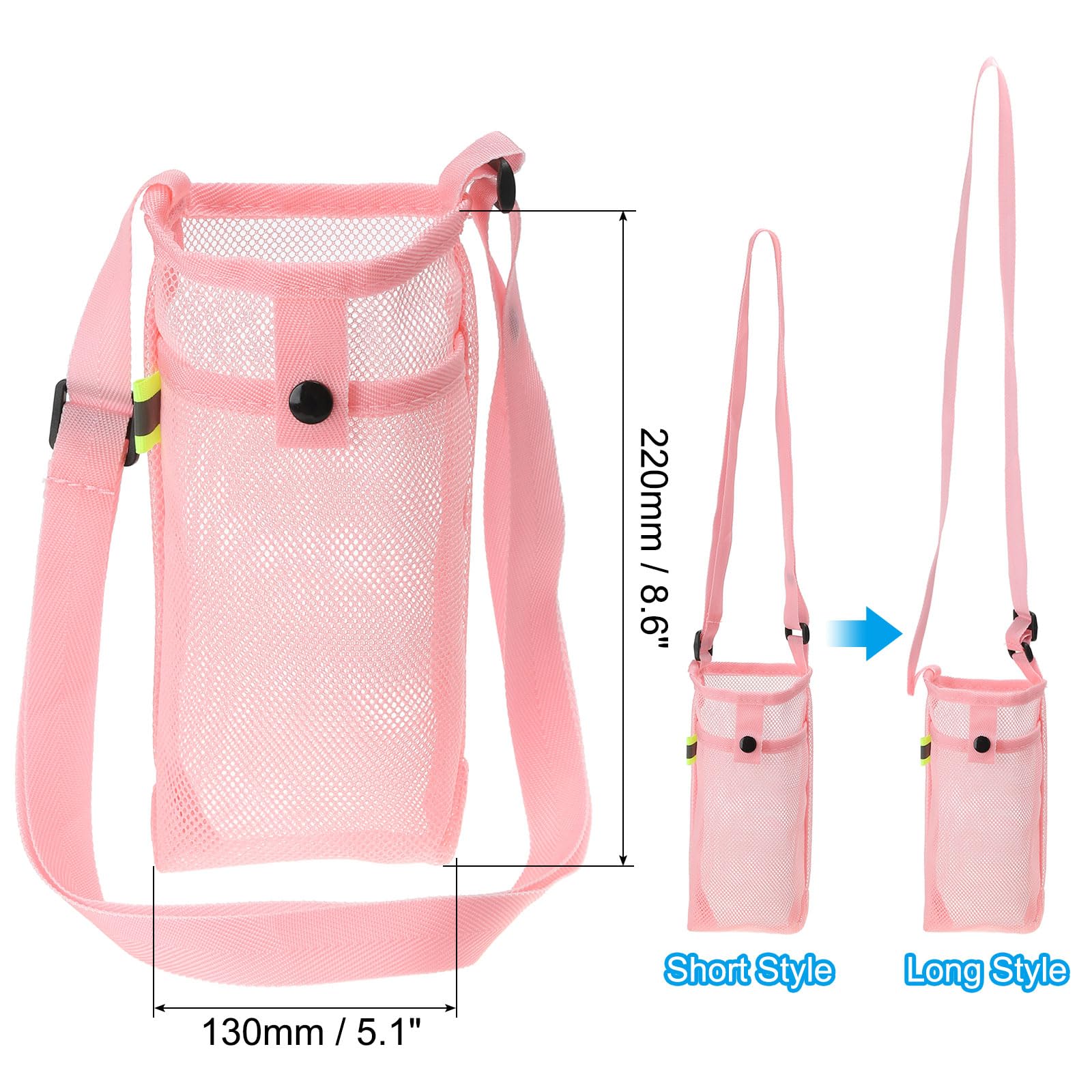 PATIKIL 22mmx13mm Water Bottle Bag, Mesh Portable Bottle Holder Carrier Adjustable Shoulder Strap for Sports Hiking Camping Pink - Image 2