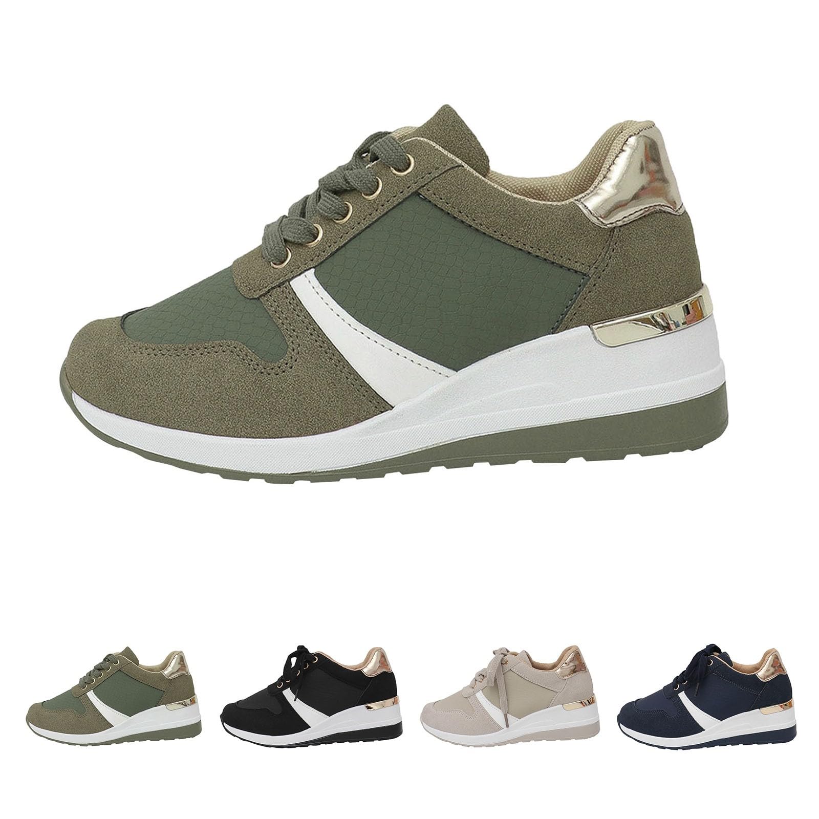Generisch Scarpe da ginnastica da donna per il tempo libero, tinta unita, suola spessa, antiscivolo, casual, alla moda, leggere, traspiranti, comode e piatte