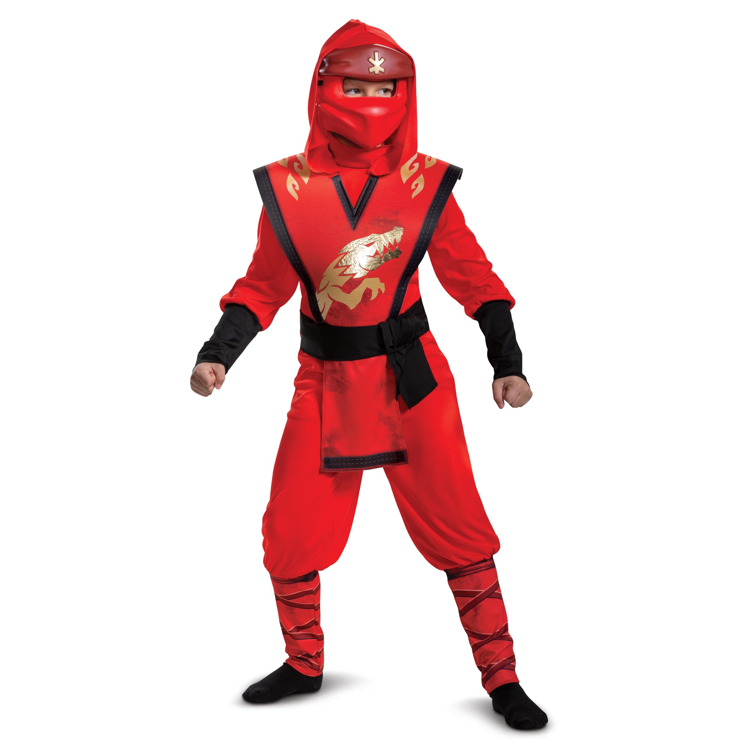 Disguise Kai Costume for Kids, Deluxe Lego Ninjago Legacy Themed Children's Character Jumpsuit, Child Size Small (4-6), Red & Black (105409L)