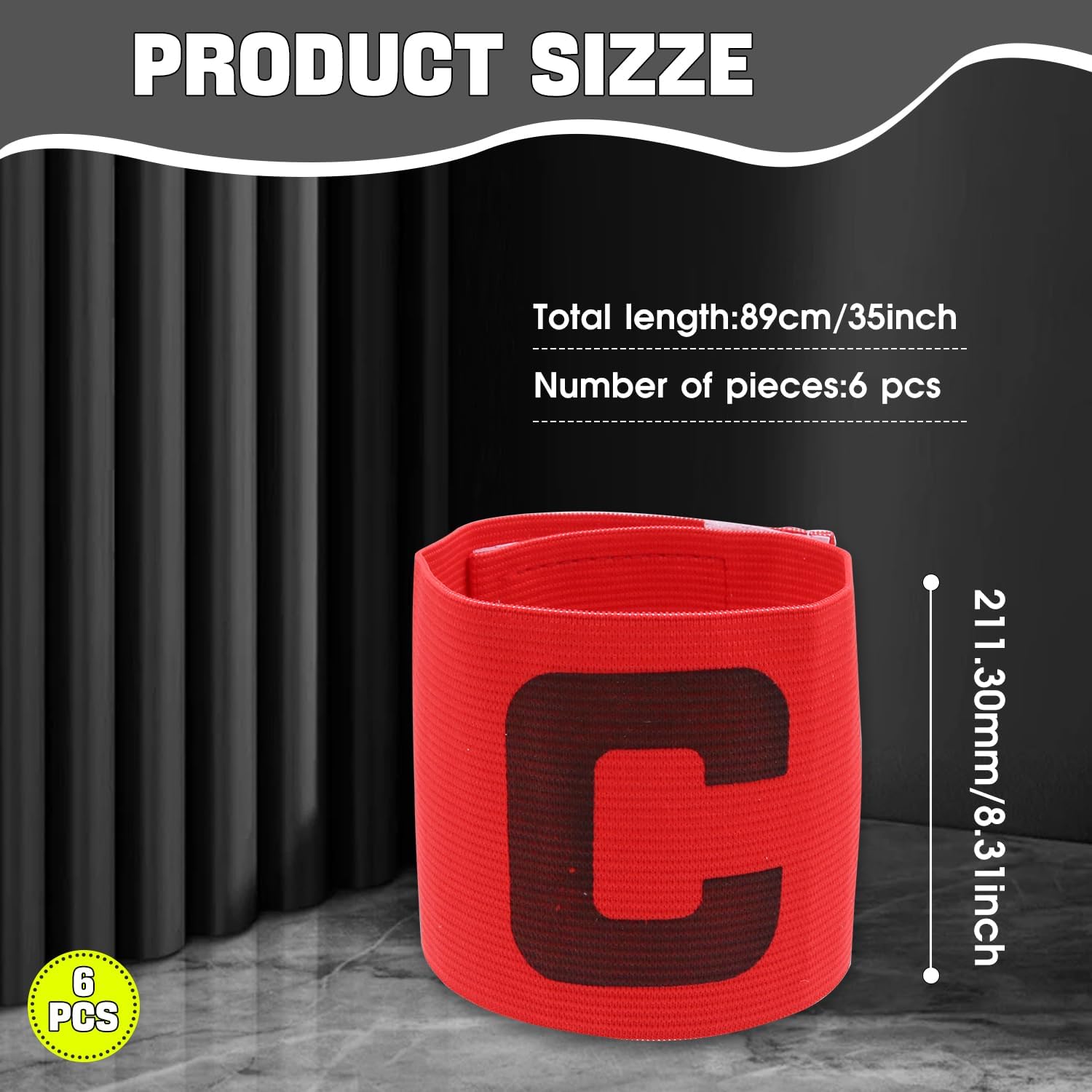 6PCS Kids Captain Armband for Soccer, Elastic Anti-Drop Adjustable Captain Armband for Team Sports and Youth Leagues