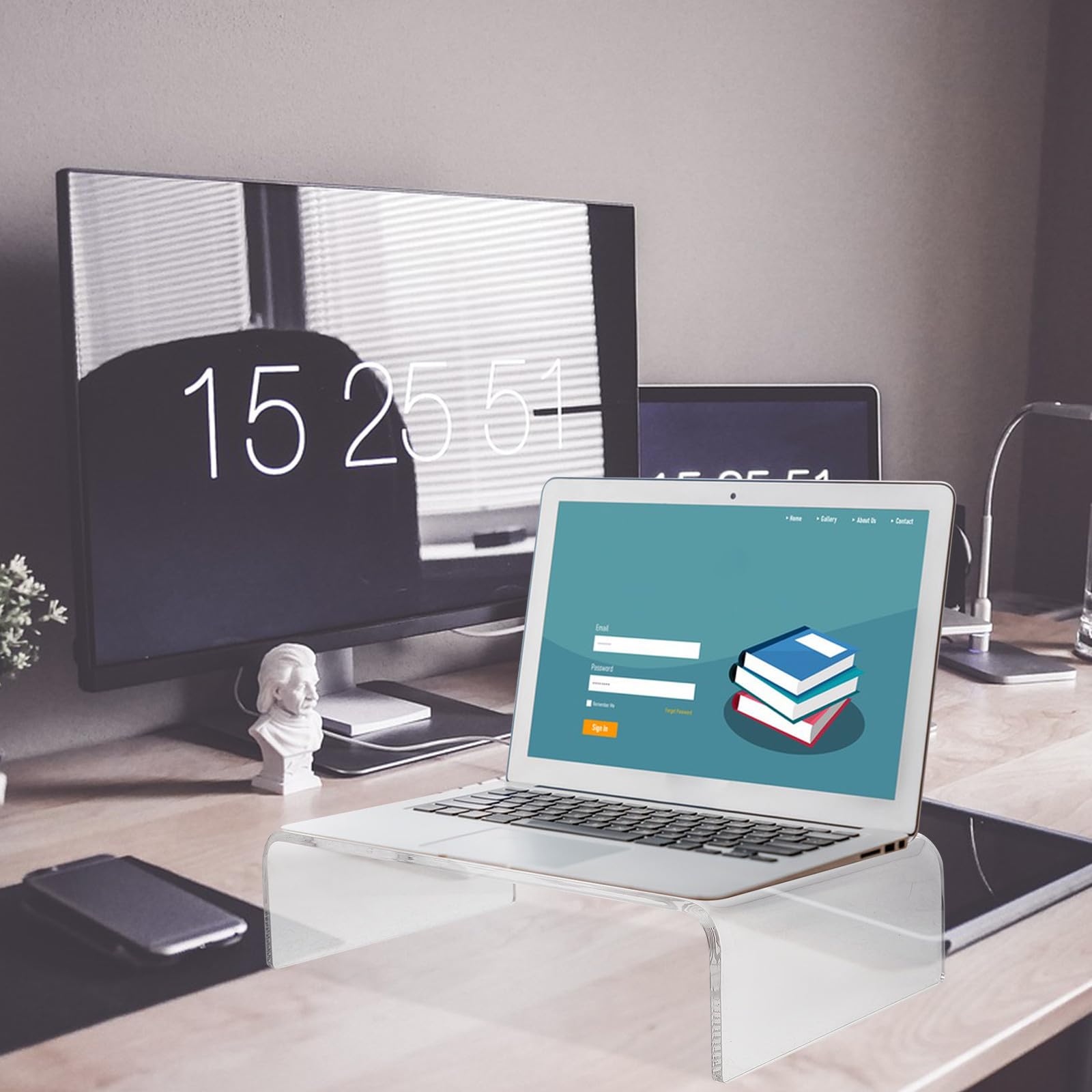 Baluue Rehausseur pour Écran D'ordinateur en Acrylique Capacité de Charge Renforcée, Support Transparent pour Moniteur Adapté Bureau et Espace de Travail à Domicile