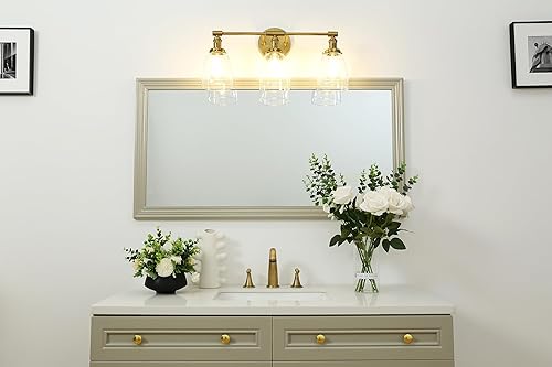 Miniatura 3 de Phansthy 3 apliques de pared de latón antiguo, lámpara de pared con interruptor de encendido y apagado y pantalla de vidrio transparente con forma