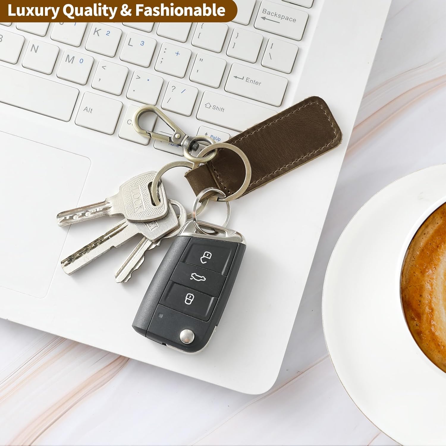 Jack&Chris Genuine Leather Car Keychain, Universal Key Fob Keychain, Leather Key Chain Holder for Men and Women, JC306