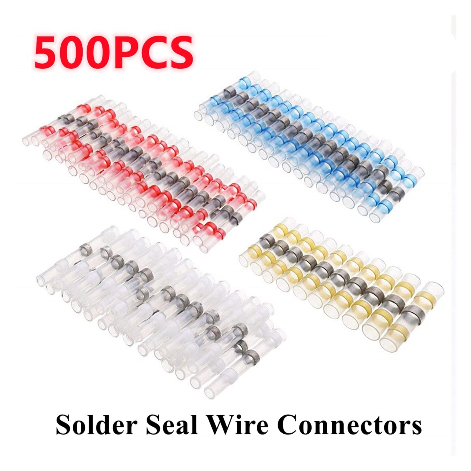 VOREAL 500/100 Uds Conectores de Cable a Tope termorretráctiles Impermeables terminales de Sellado de Soldadura de Cobre estañado Empalme de Manga de contracción térmica Leisurely (Color : Yellow, S