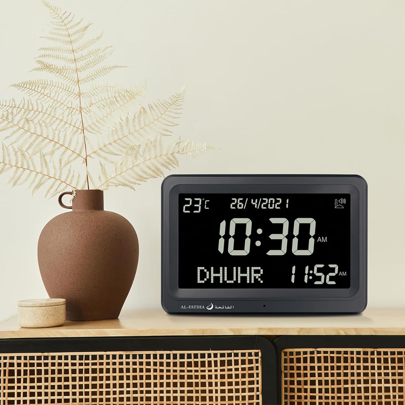 Azan-Uhr, automatisch, weltweit, digital, 8 Azan-Gebetsgeräusche, muslimische Uhr, islamische Gebetsuhren für Heimdekoration, islamische Kunst, Vers des Tages (komplett schwarz)