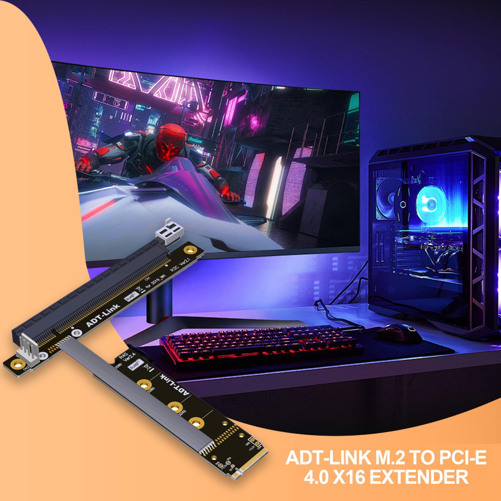 ADT-Link przedłużacz M.2 do PCI-E 4.0 X16, Adtlink M.2 do Pci, przedłużacz adaptera karty graficznej, transmisja z pełną prędkością, wygodny proces konfiguracji, 25 cm dla lepszego przepływu pracy