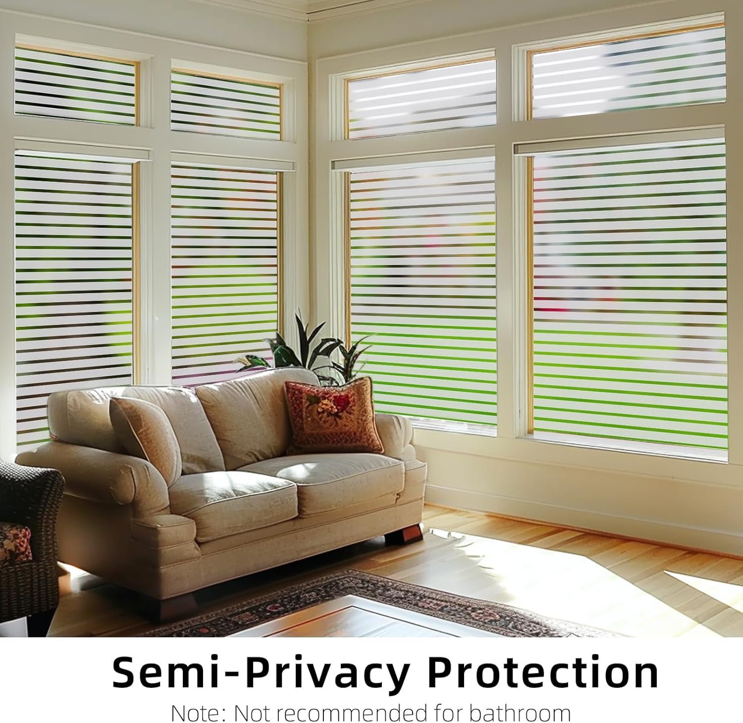 HOME13 Frosted Glass Window Film Window Privacy Film Removable UV Heat Blocking Vinyl Frosted Door Decorative Frosted Home Office Bathroom Window Film (Frosted Stripe, 12x80 Inch) — Amazon image 4