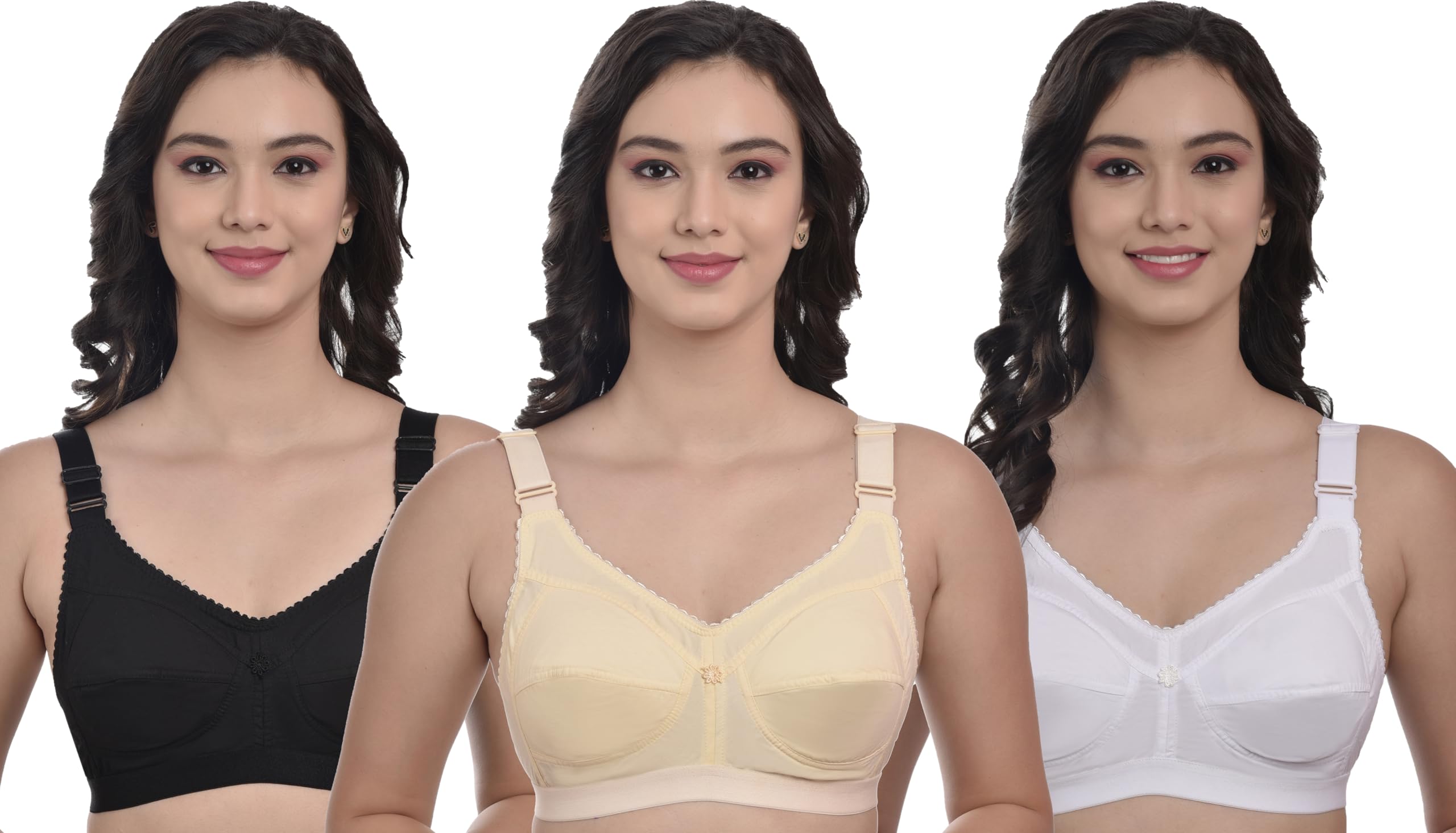 Seamed Cotton Non-Padded for Heavy Bust C Cup Bra for Women (Pack of 3)-image-29