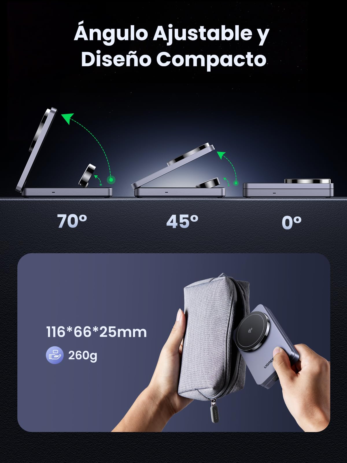 UGREEN MagFlow 3 en 1 Cargador Inalámbrico Qi2 15W Magsafe | Compatible con iPhone 17/16/15/14/13/12 Air Plus Pro Max AirPods 4/3/Pro 3/2/1 iWatch, Estación de Carga Rápida