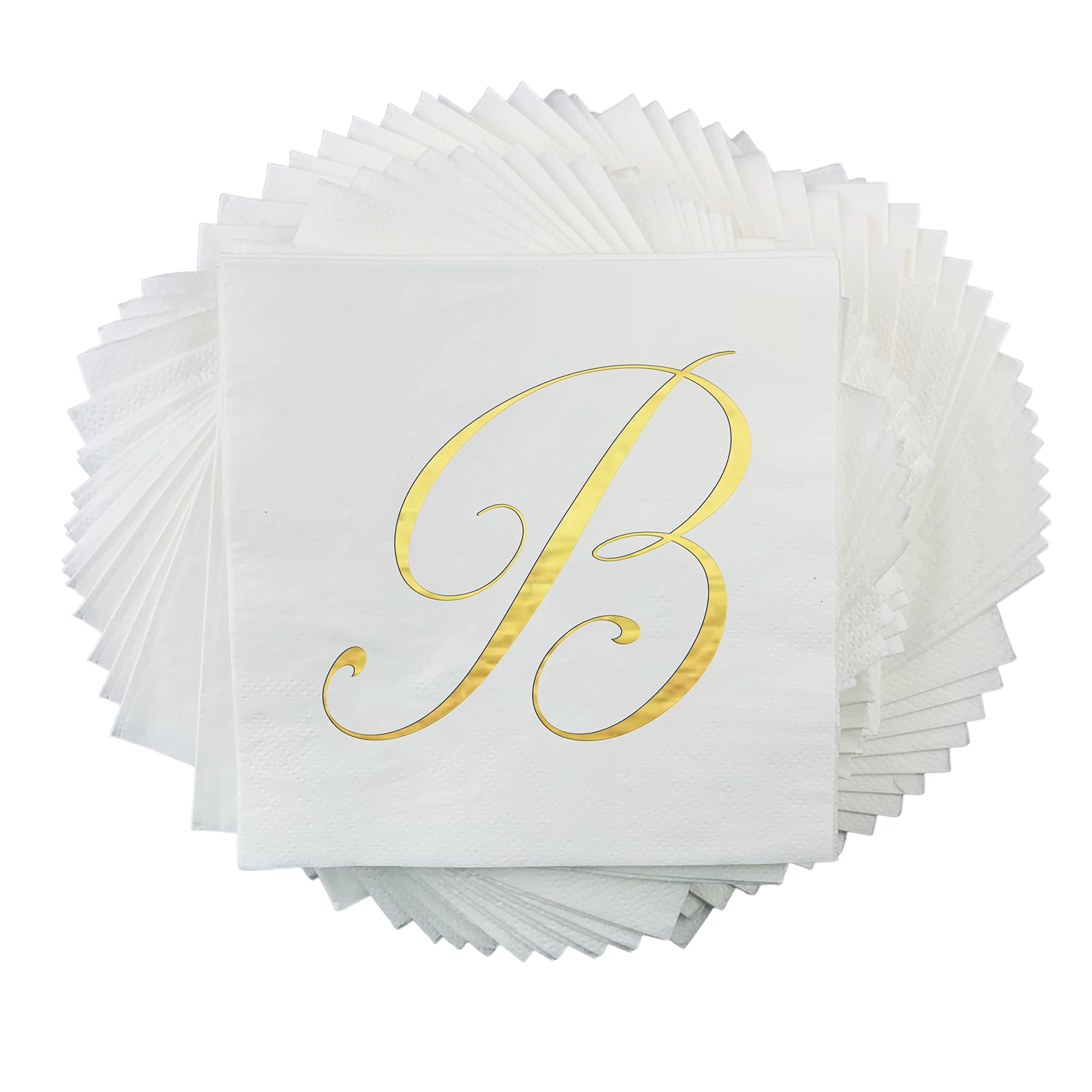 Cocktail Party Napkins - Gold Foil Monogram Letter B for Wedding, Birthday, Retirement, or Baby Shower, 100 pack (B)
