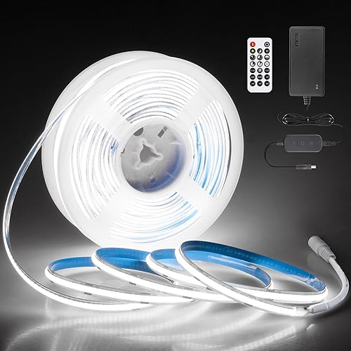 Tira de luces LED COB blancas de 65.6 piesrollo 6500 K 24 V tiras de luz LED con luz diurna blanca regulable COB luz LED flexible para dormitorio,