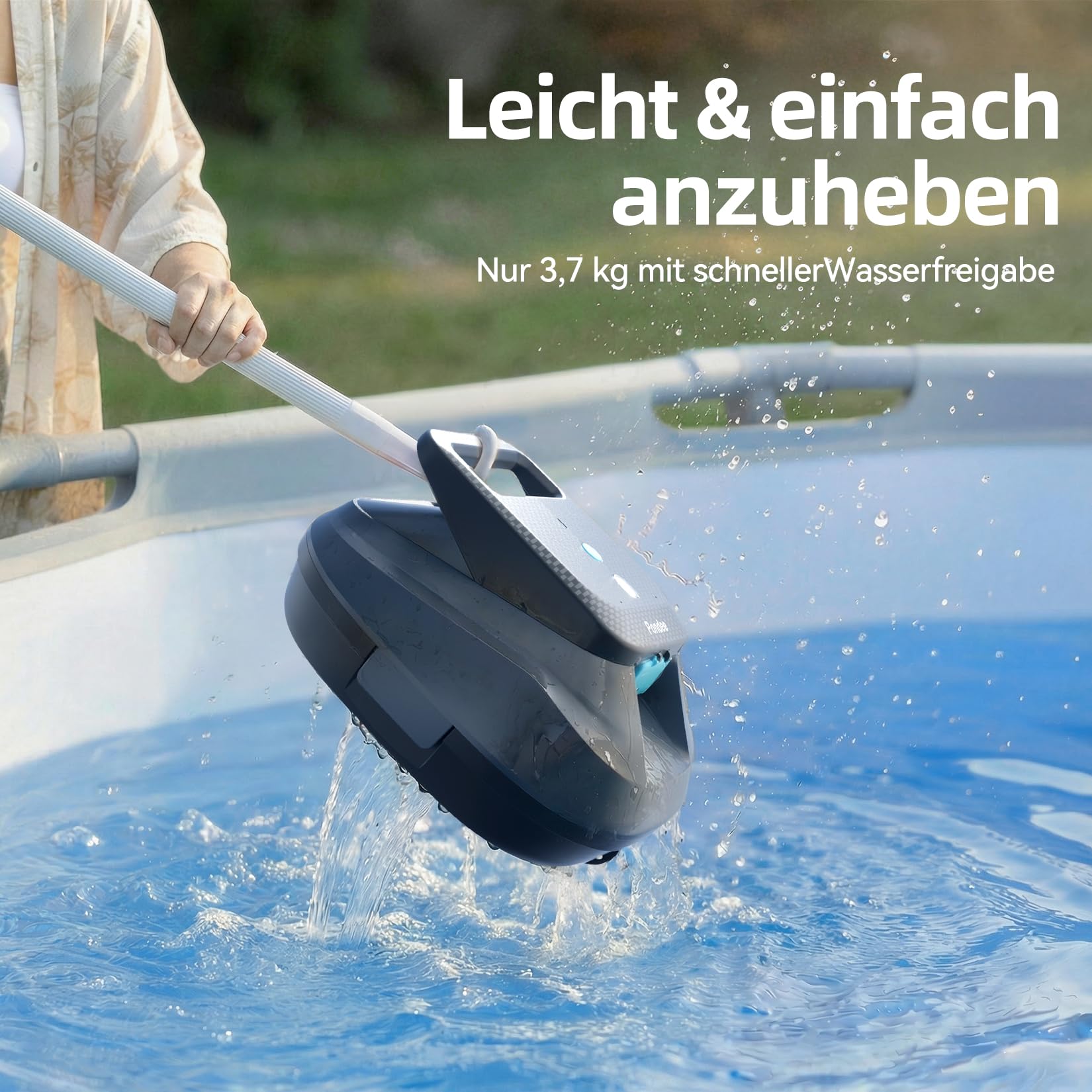 (2026 Neu) X2 Poolroboter Akku mit 200 Min Laufzeit, Kabelloser Poolsauger Auto-Parkfunktion, 3.3 h Schnellladung, für Aufstellpools & Ebene eingelassene Pools bis 120m², Blau
