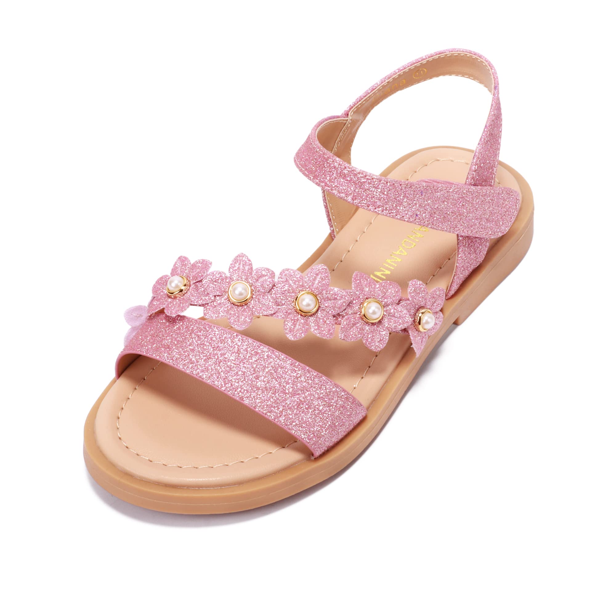 PANDANINJIA Gina Girls Sandals Open Toe Summer Flats Dress Sandals Shoes Toddler/Little Kid/Big Kid