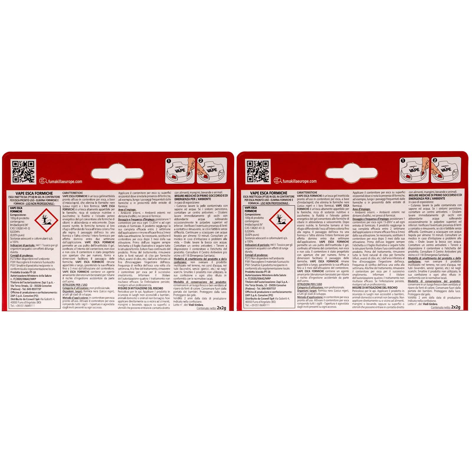 Insetticida Vape Antiformiche - 2 Confezioni da 2 Esche Per Uso In Spazi Interni e Esterni - 3