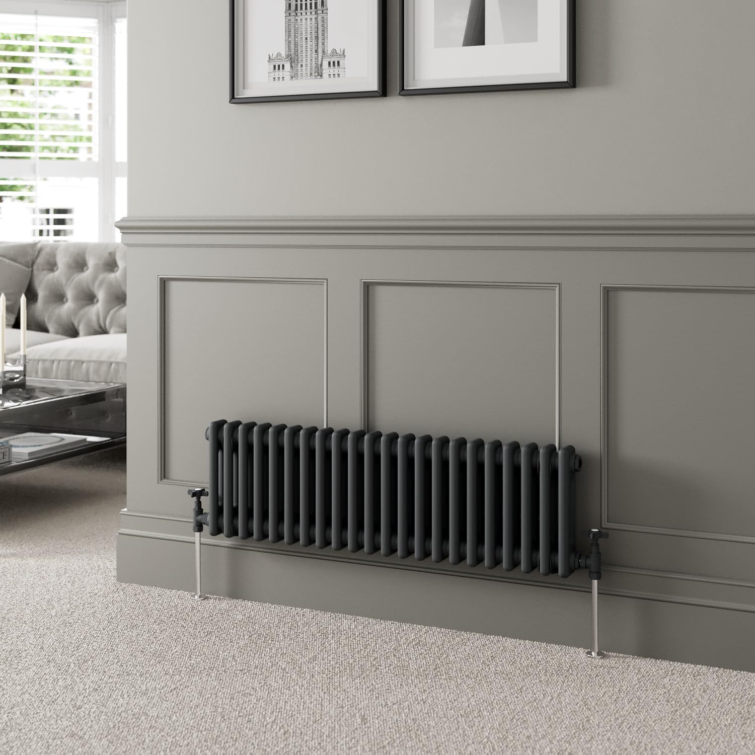 DuraTherm® 300 x 1010mm Anthracite Grey Traditional Horizontal Designer Radiator Double Column Colosseum Cast Iron Style Central Heating Panel Radiators Rad — image 1
