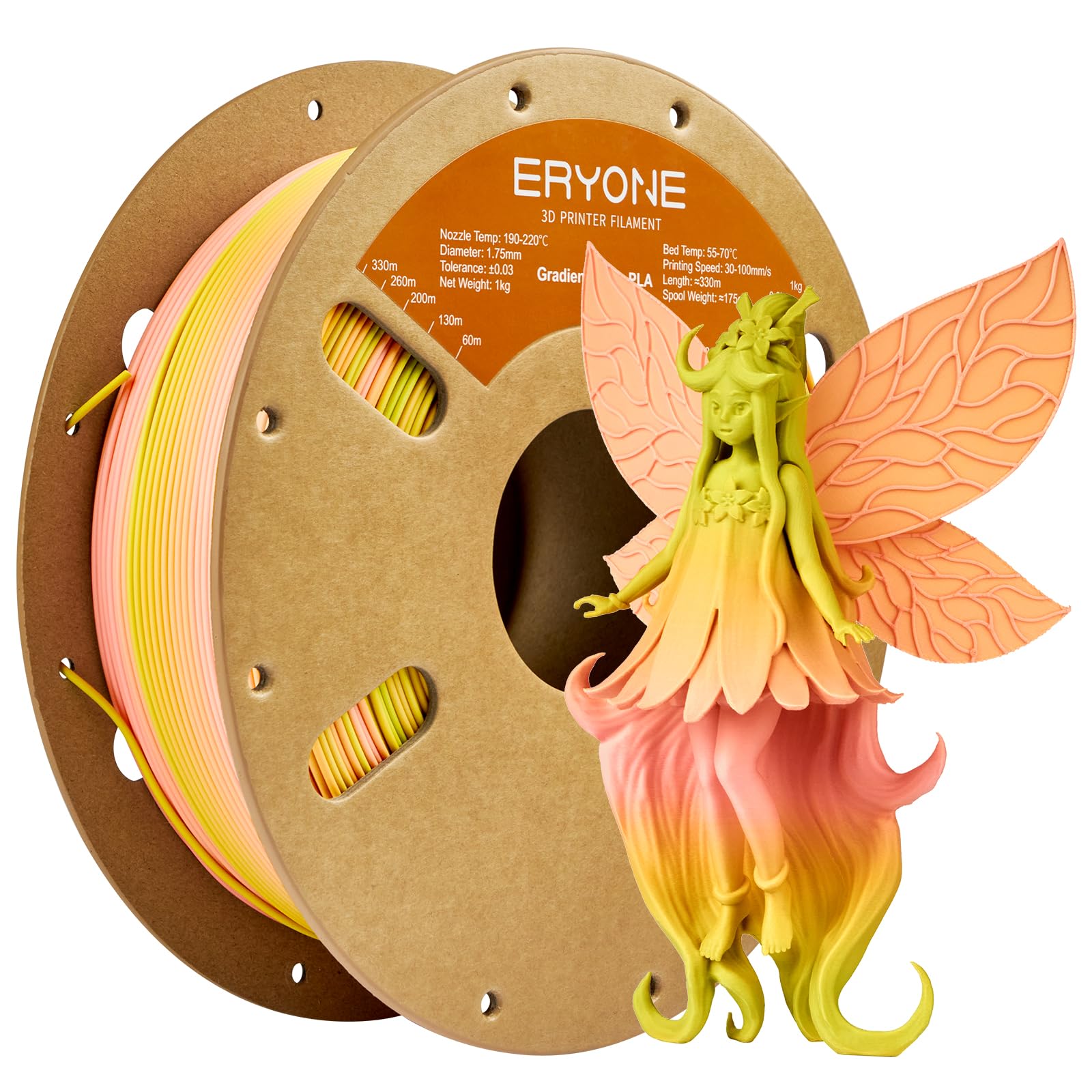 ERYONE Matte Gradient Rainbow 3D Printer PLA Filament 1.75 +/- 0.03mm, Matte Multicolor Filament PLA 1KG(2.2LBS) Spool, Financier (Pink Yellow Green)