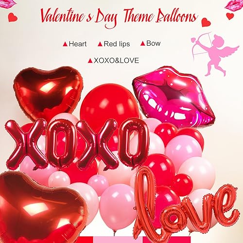 Miniatura 4 de Kit de arco de guirnalda de globos rojos y rosados, más de 130 piezas con arco y flecha XXOO globos en forma de corazón para mujeres y niñas, día de