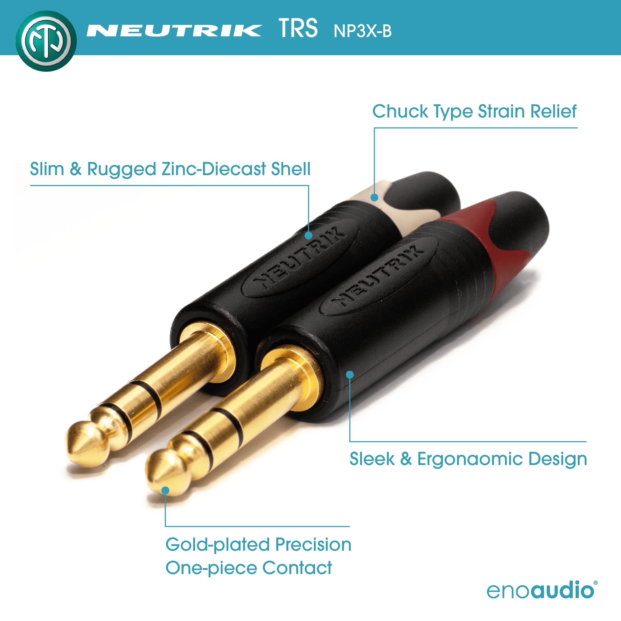 enoaudio Mogami 2534 Quad Cavo Coppia (L,R) professionale bilanciato | Neutrik Gold 6,3mm TRS | HiFi - 2,0 m