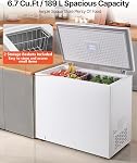 VEVOR Congélateur de poitrine, 6.7 Congelateur compact Cu.ft, congélateurs de coffres à porte ouverte avec haut de pied libre 2 Paniers amovibles & Thermostat réglable - Économies d'énergie, faible bruit & Garage prêt, blanc