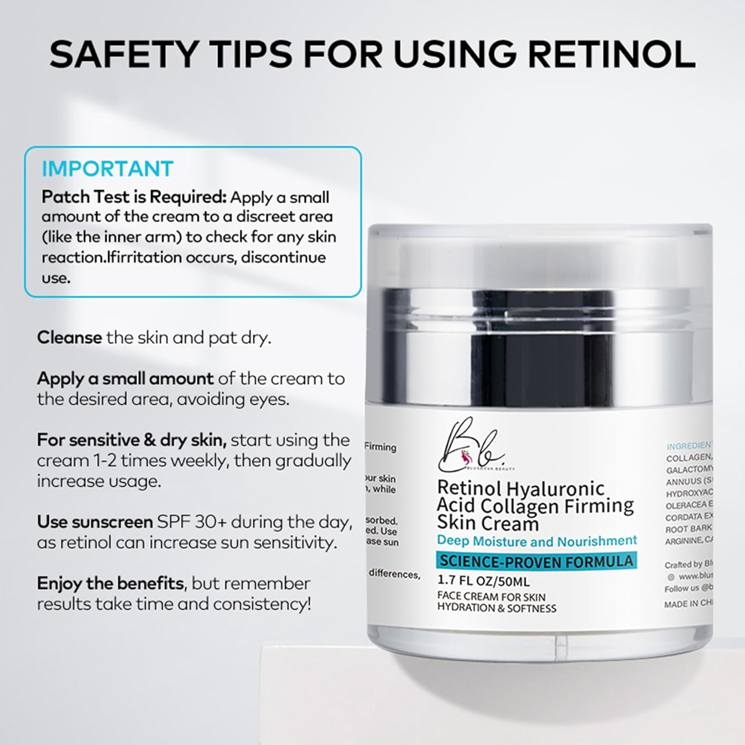 Retinol Face Cream for Wrinkles – Gentle Anti-Aging Moisturizer with Collagen & Hyaluronic Acid – Firming & Hydrating Day and Night Cream, 1.7 fl oz - Image 4