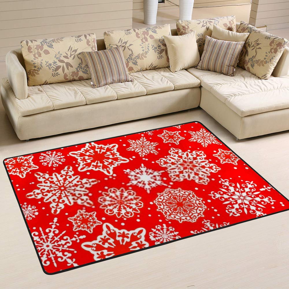 Tapis d'hiver rouge 80x58 grand tapis flocon de neige Ruchen salon