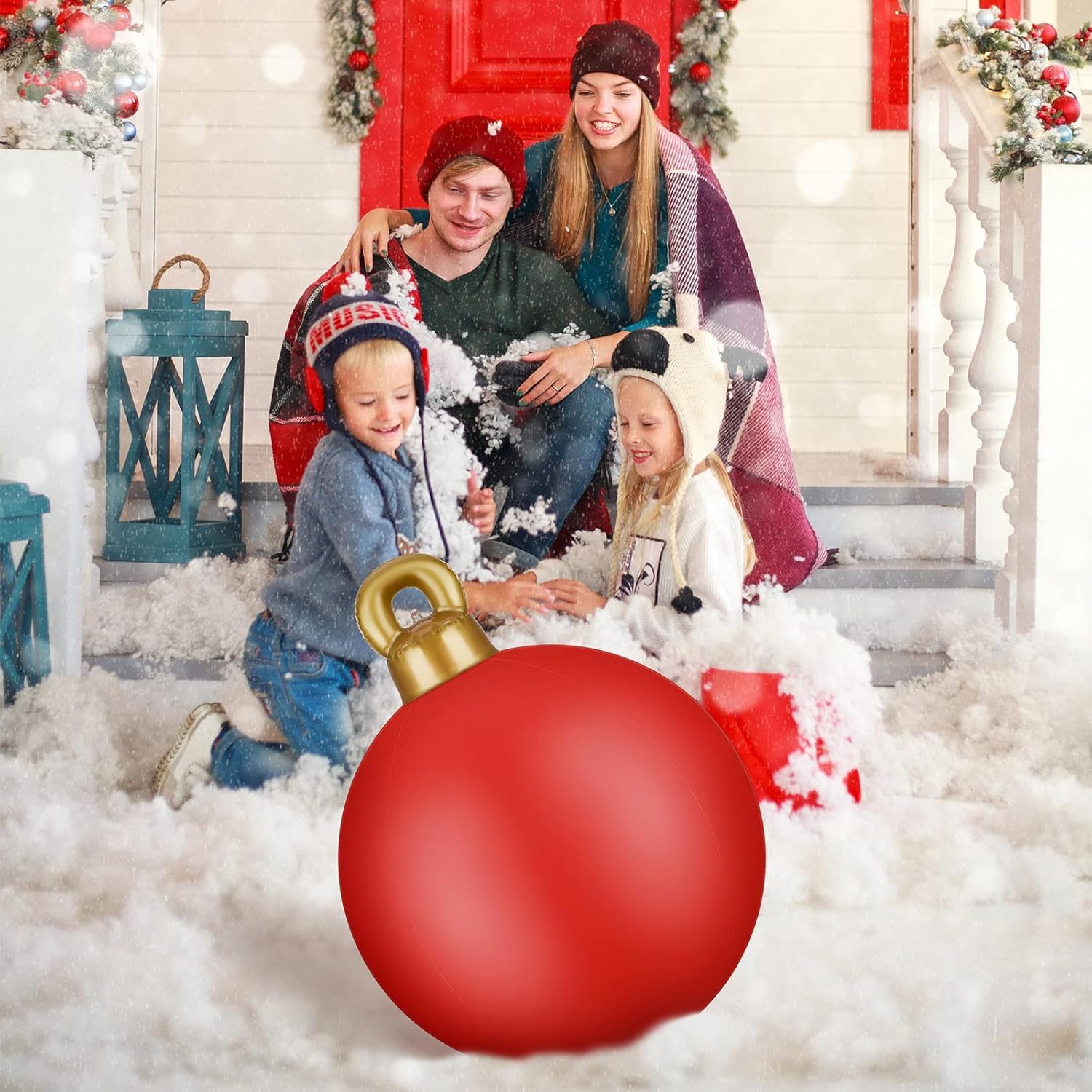 KAHEIGN 2 Piezas Bolas Inflables Gigantes de Navidad, 60CM Roja Verde Bola Decorativa Inflable Adorno Navideño de PVC para Navidad Interior Exterior Hogar Jardín Césped Patio Porche Decoración