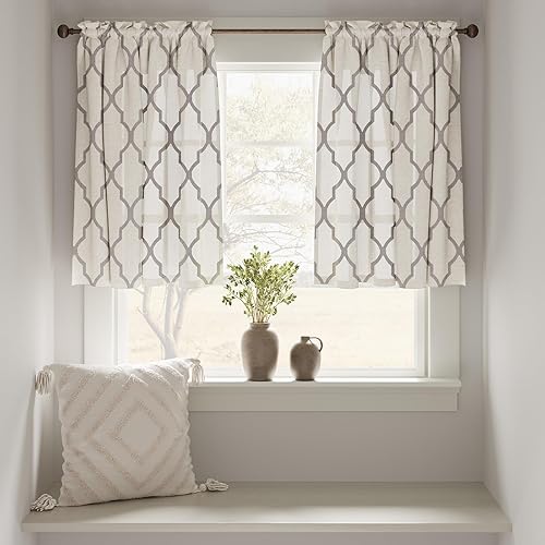 Miniatura 2 de Jinchan - Cortinas de lino para cocina, diseño de azulejos marroquíes, 2 paneles