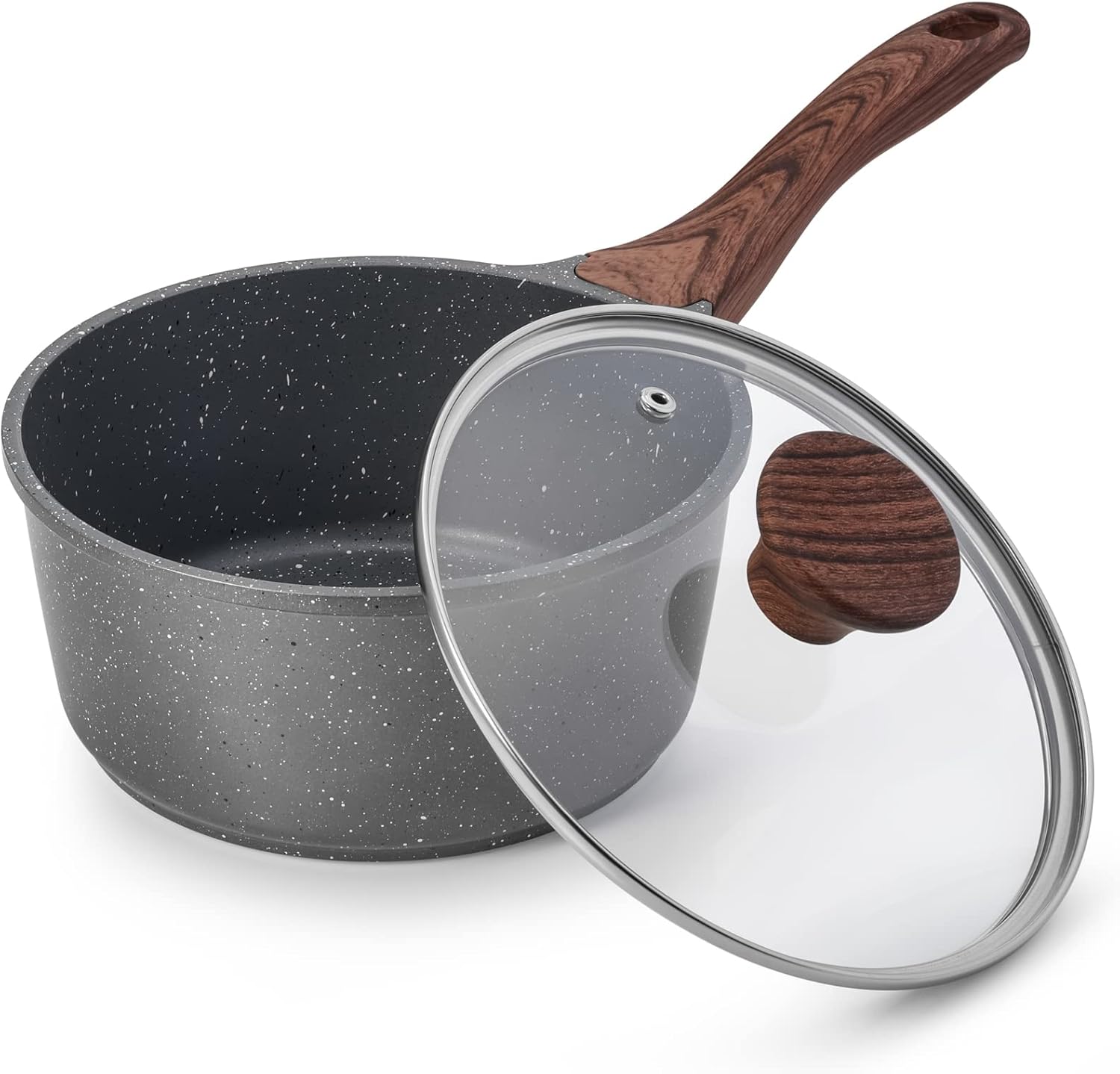 Nonstick Sauce Pan with Lid, 2QT Small Sauce Pot with Swiss Granite Coating, Stay-cool Handle, Multipurpose Handy Little Saucepan, Induction Capable, PFOA Free(18 cm)