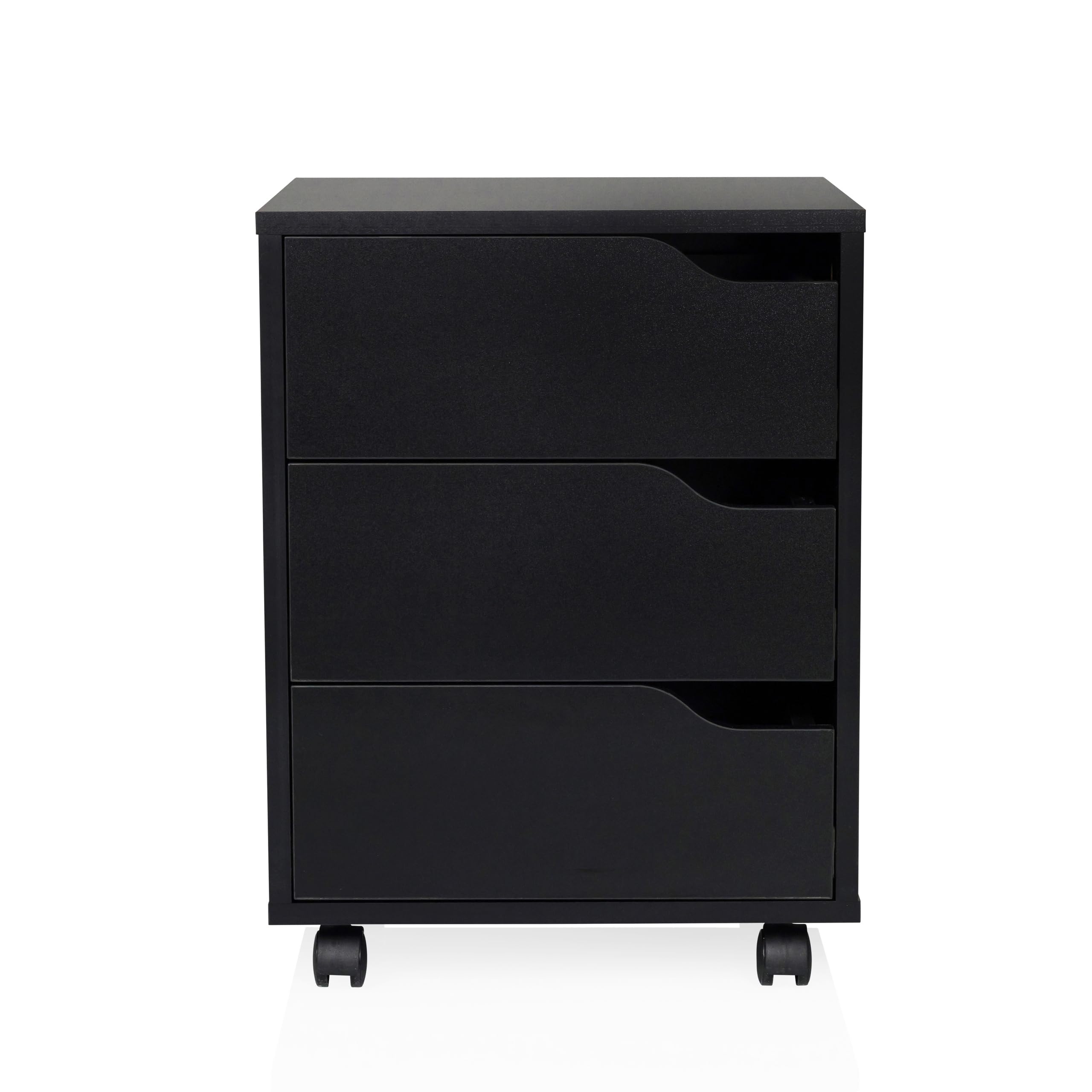 hjh OFFICE Pedestal móvil Organiser I Armario Auxiliar Espacioso con cajones y Ruedas, Negro