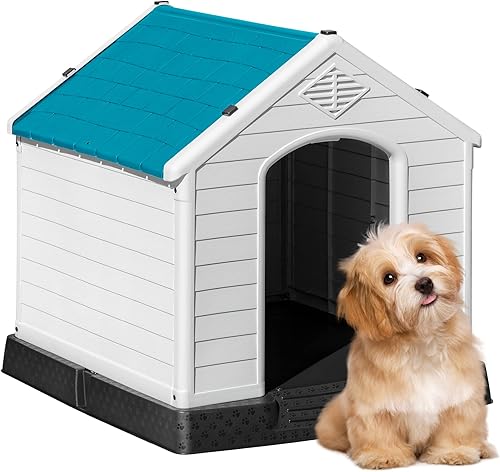 Miniatura 1 de Rankok Casa para perros de plástico para exteriores, resistente a la intemperie, refugio para cachorros, perreras para interiores con rejillas de