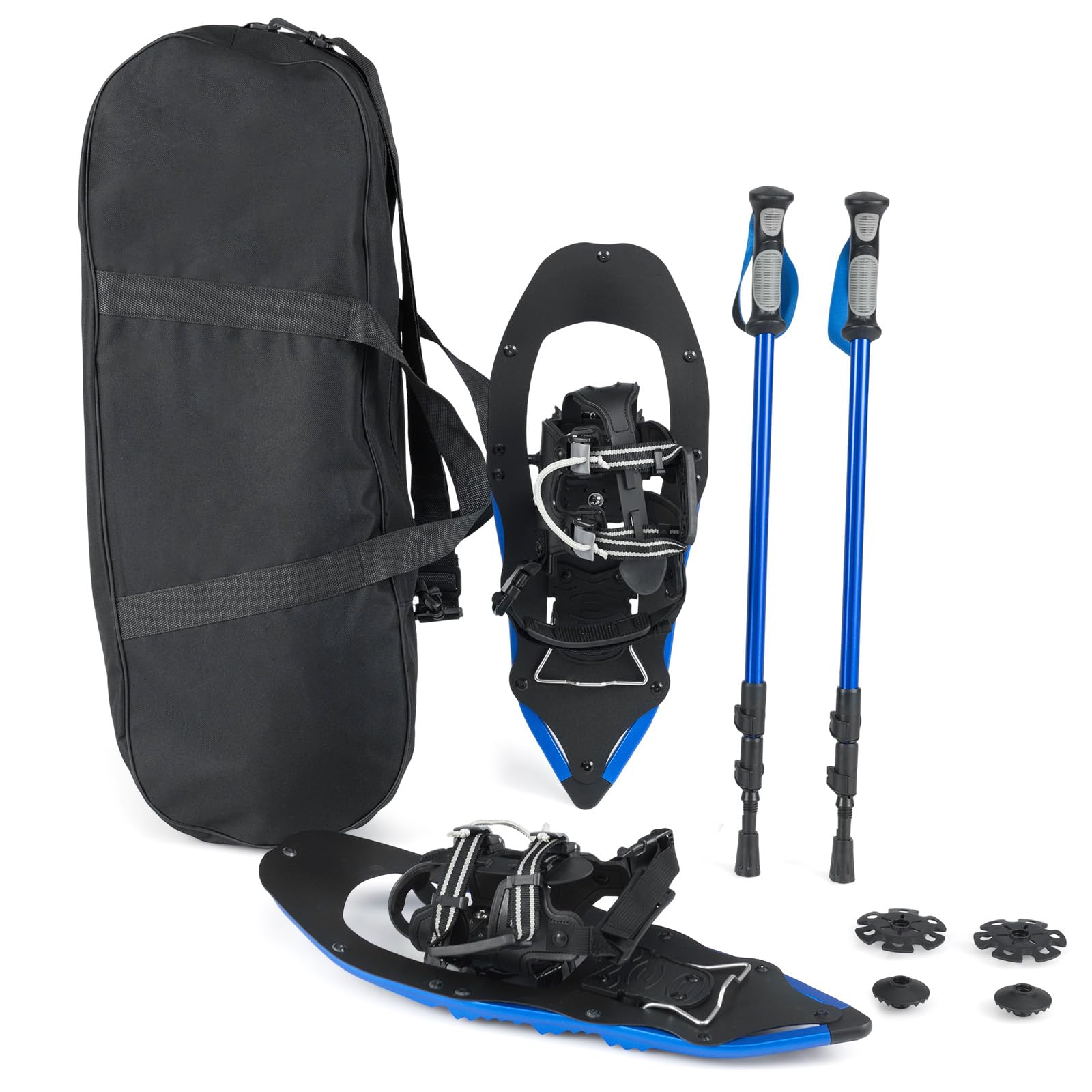 COSTWAY Ciaspole da Neve 54/63 cm, Racchette da Neve con Bastoncini da Trekking, Legacci Regolabili Imbottiti in EVA con Chiusura a Tiraggio Singolo e Sollevatore per il Tallone