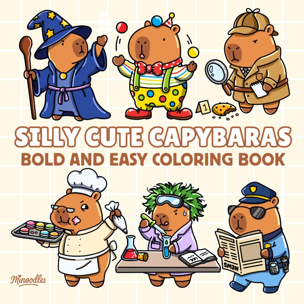 Silly Cute Capybaras: Bold And Easy Coloring Book