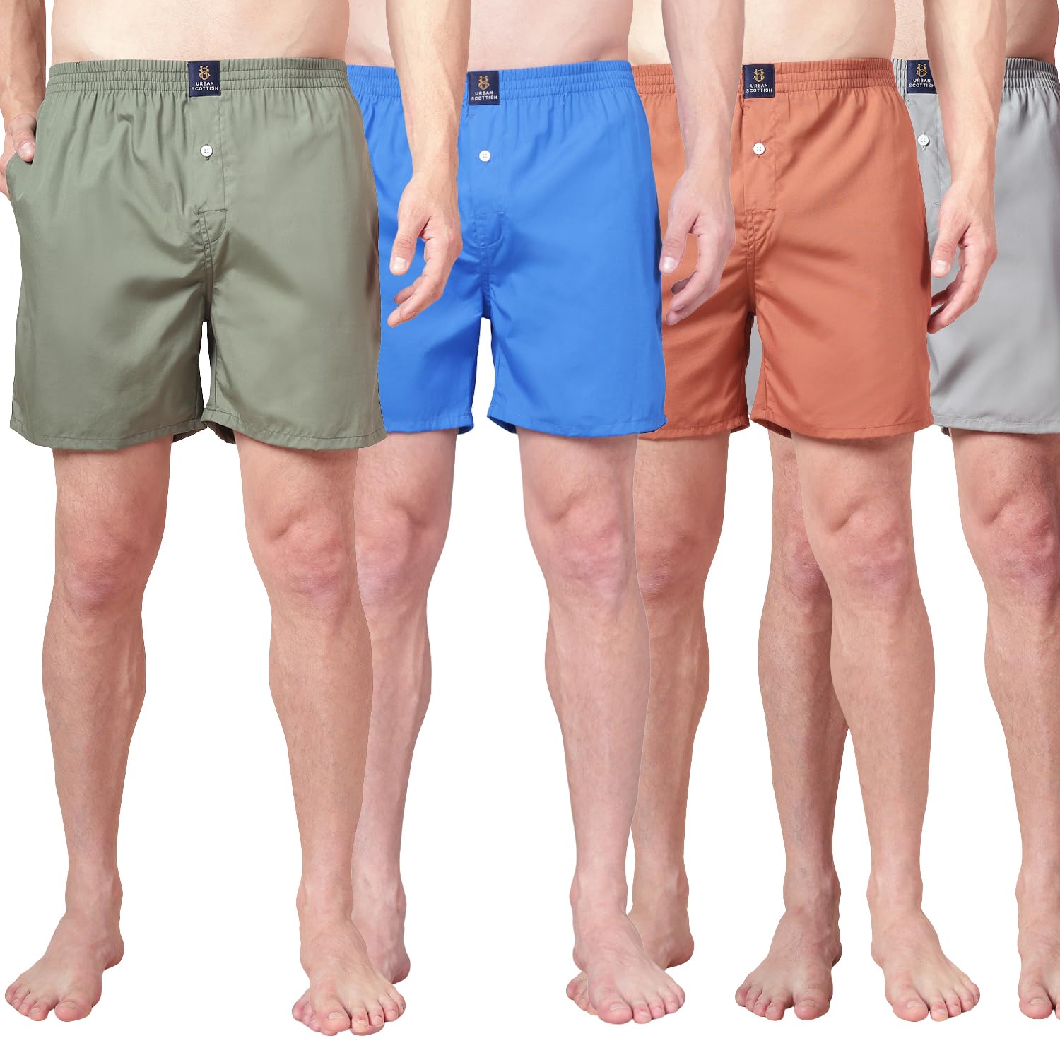 urban scottish Men’s 100% Cotton Solid Boxers Shorts with Side Pockets (Pack of 4)-picture-14