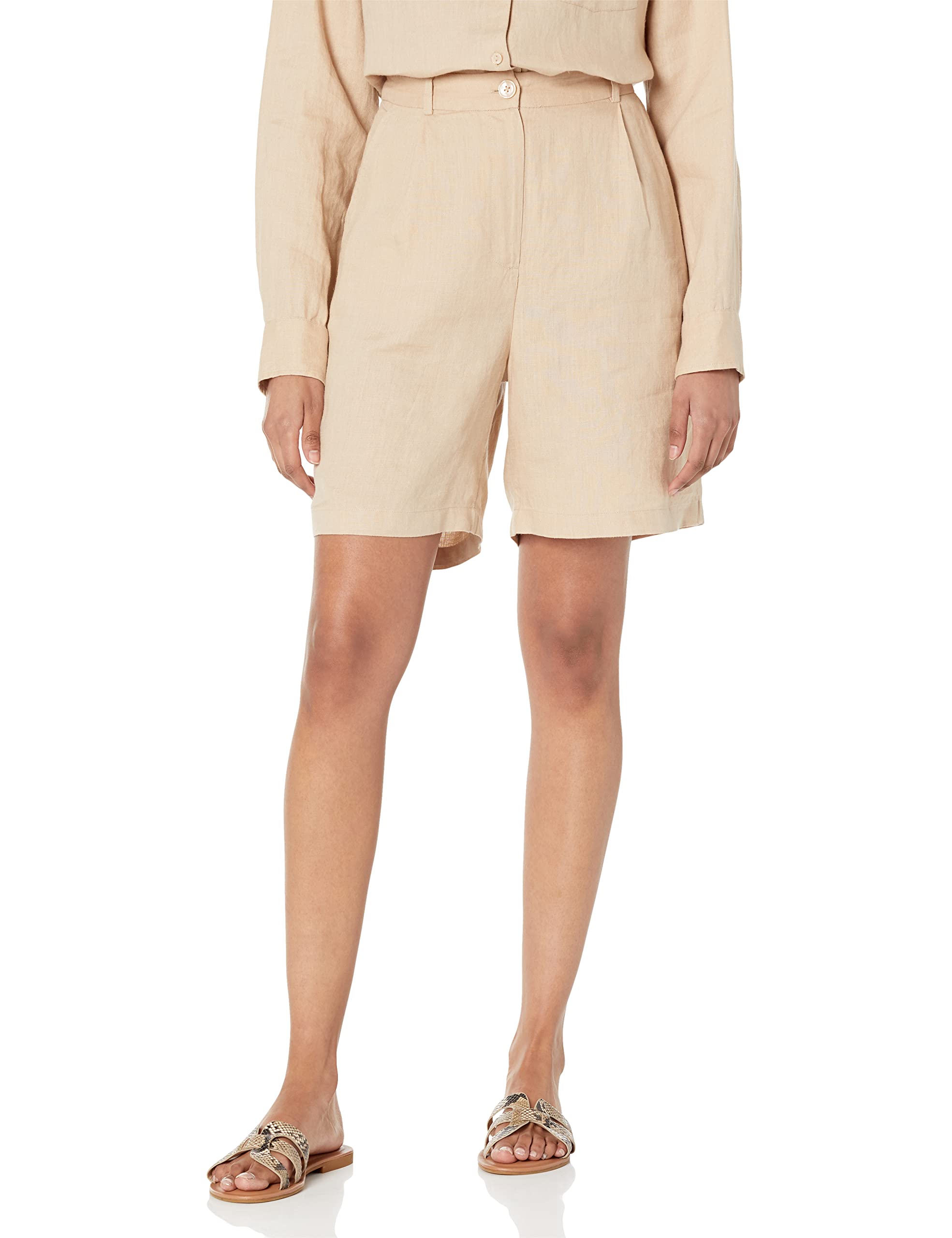 The DropWomen's Standard Millie Loose-fit Pleated Long Linen Walk Short