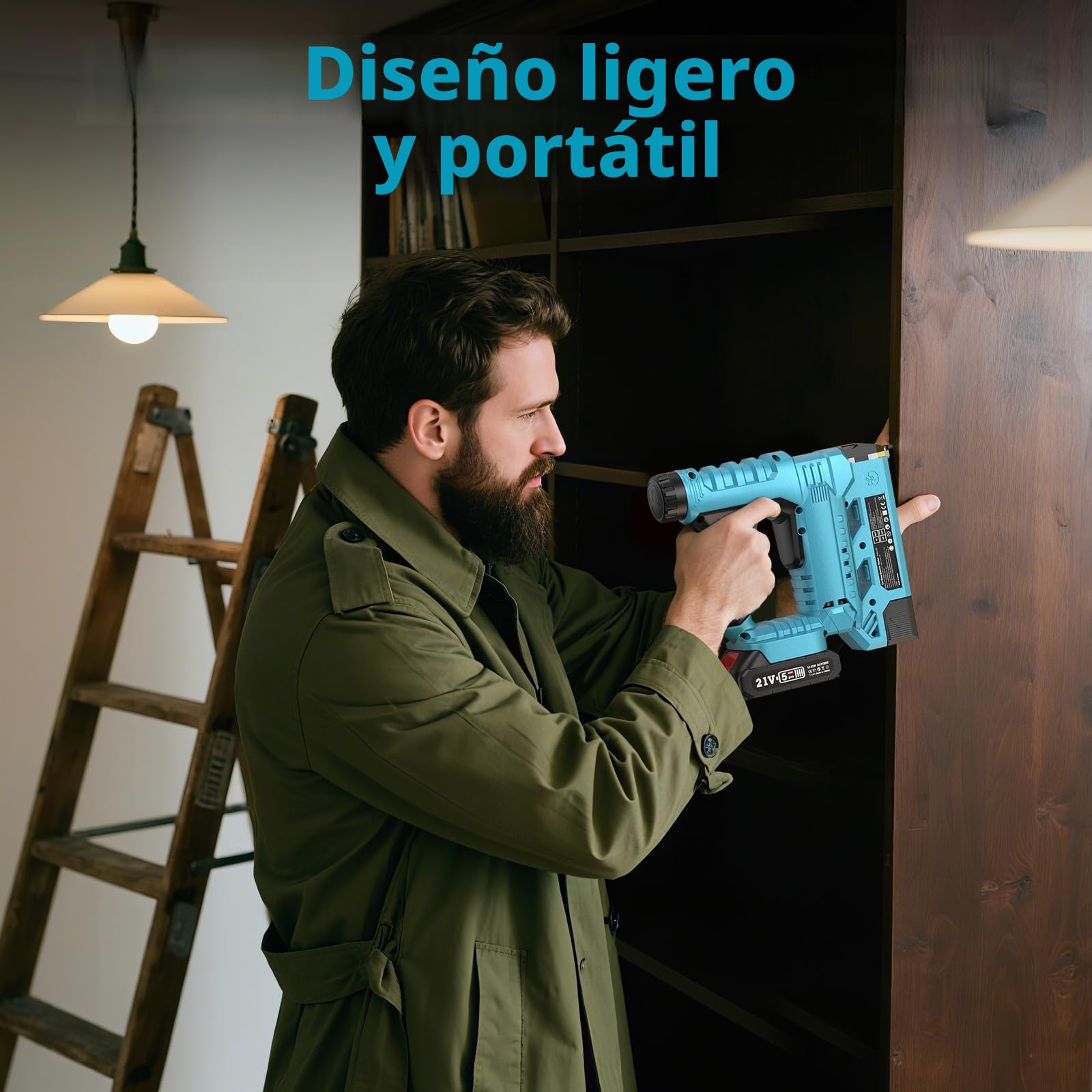 SEESII Pistola de Clavos Inalámbrica, Clavadora Eléctrica Brad 18 Gauge con 2 X Baterías 2.0Ah y 1000pcs de Clavos y Grapas, Profundidad de Clavado Ajustable, Clavadora/Grapadora 2 en 1
