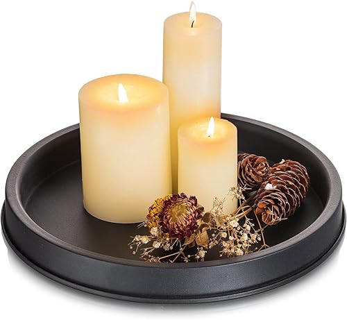 Platos de bandeja para pilar de vela color negro juego de 2 bandejas redondas decorativas pequeñas de metal para encimera de mesa moderna mesa de