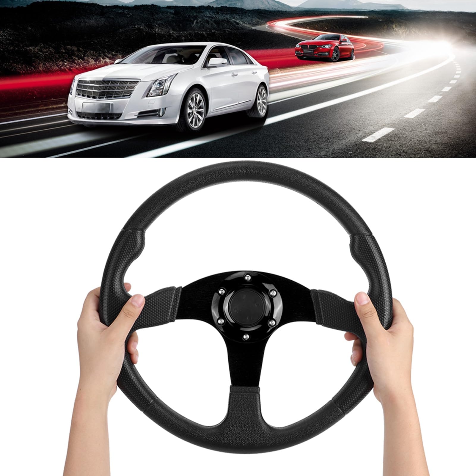 Volante de coche de carreras,volante deportivo,plato profundo,6 pernos,accesorio universal modificado,350 mm/14 pulgadas(Negro),Modificación del automóvil/modernización