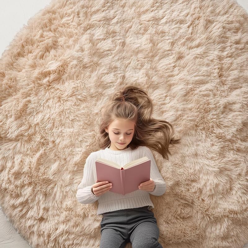 Image of Modern Thick and Soft Shaggy Round Rugs, 4x4 ft Round, Beige