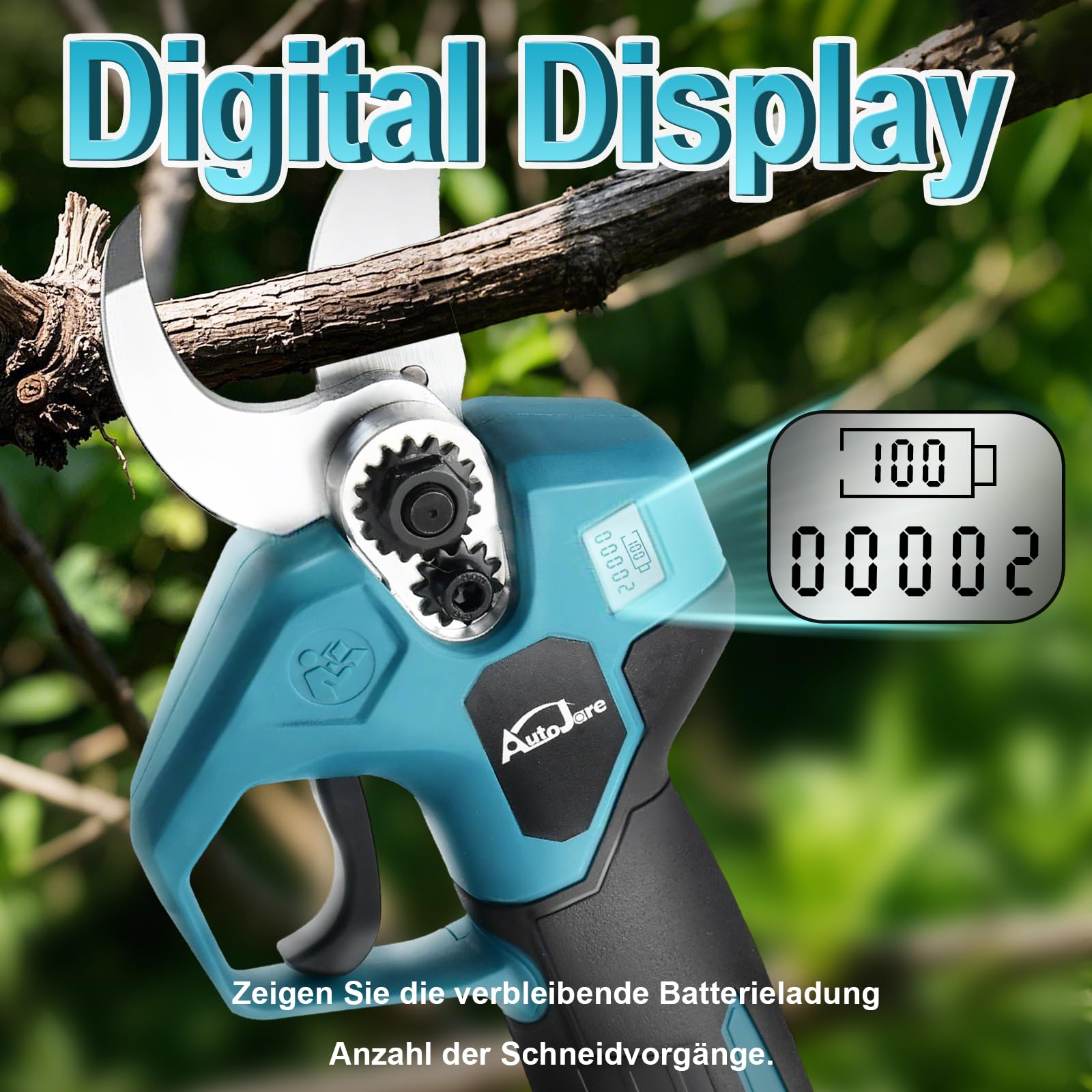 Akku Astschere kompatibel mit Makita 18V Akku Bürstenlose Elektrische Astschere mit 2 Gängen LCD Display Akku Baumschere für Rebschnitt Zweige, Stämme, Büsche (Ohne Akku) | Bürstenlose Elektrische Astschere, mit 2 Gängen, LCD Display, für Rebschnitt Zweig