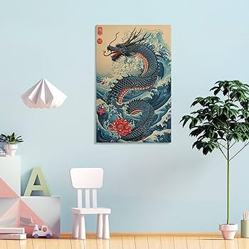 Amazon.co.jp: 絵画 波を起こす龍 アートパネル ポスター